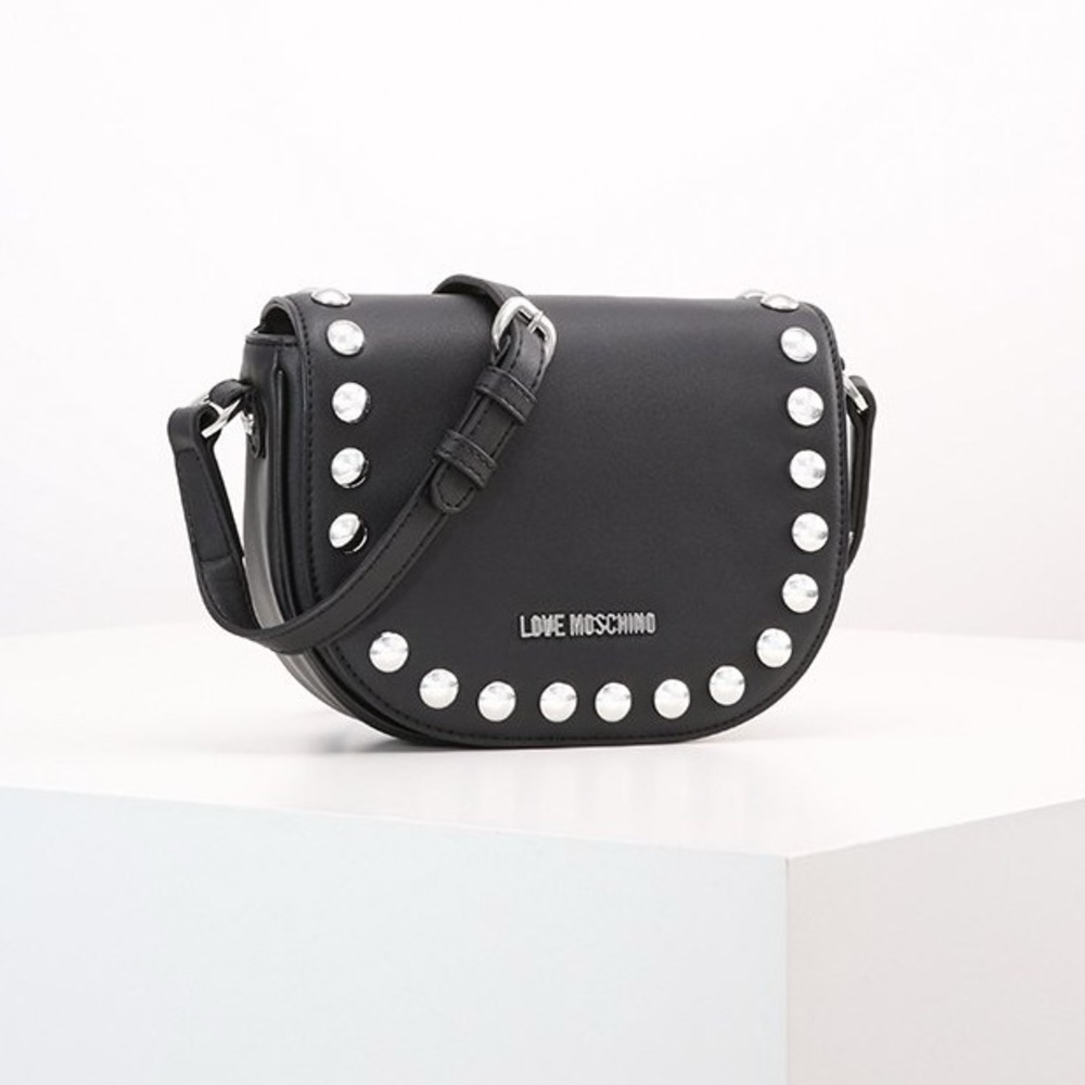 Moschino Leather Studded Black Crossbody Bag
